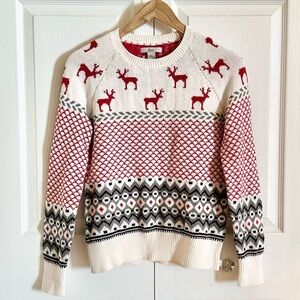 Bass Women's Reindeer Pattern Cotton Blend Red, Green, & Cream  Winter Sweater S